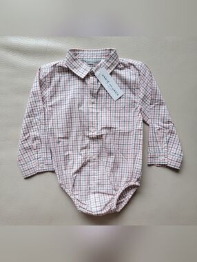 NWT - Janie and Jack Red & Blue Plaid Collared Button-Up Bodysuit